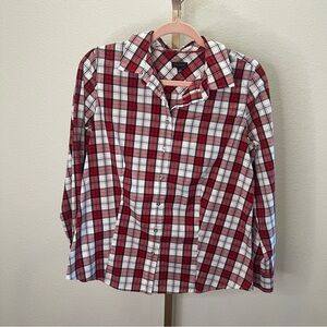 Talbots Button Down Shirt Red White Black Plaid w/ Silver Buttons size 8